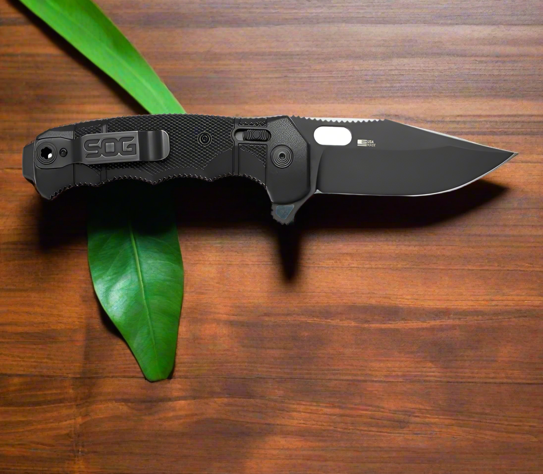 SOG High-Performance Duty S35VN Steel Ambidextrous Carry EDC 3.9" Sharp Blade Seal XR - USA Made Folding Knife, black