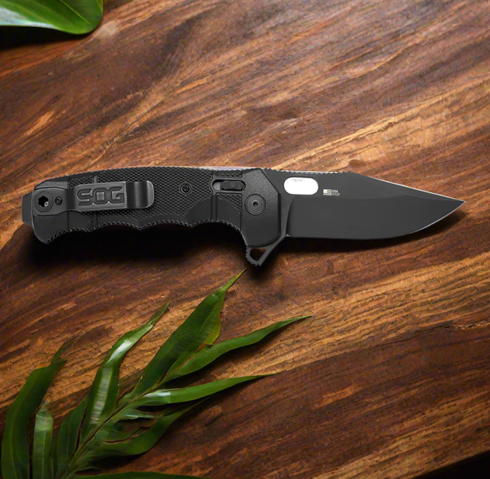 SOG High-Performance Duty S35VN Steel Ambidextrous Carry EDC 3.9" Sharp Blade Seal XR - USA Made Folding Knife, black